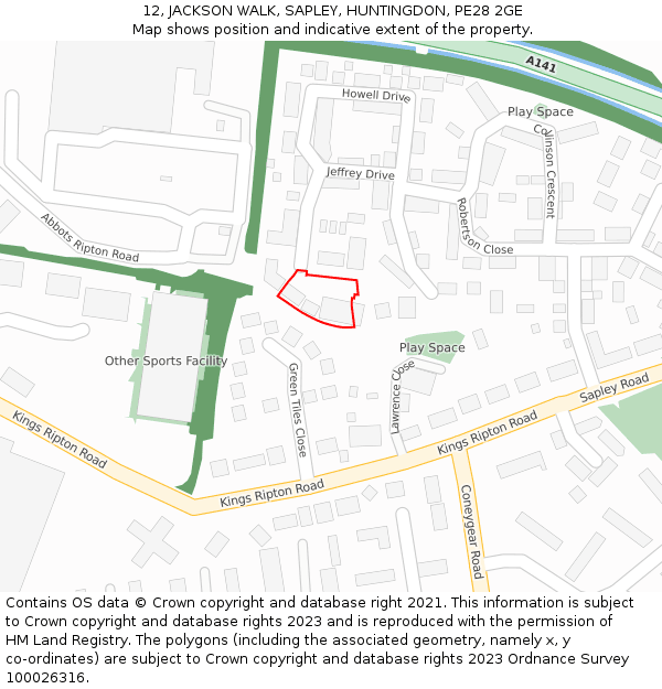 12, JACKSON WALK, SAPLEY, HUNTINGDON, PE28 2GE: Location map and indicative extent of plot