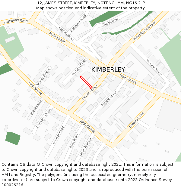 12, JAMES STREET, KIMBERLEY, NOTTINGHAM, NG16 2LP: Location map and indicative extent of plot