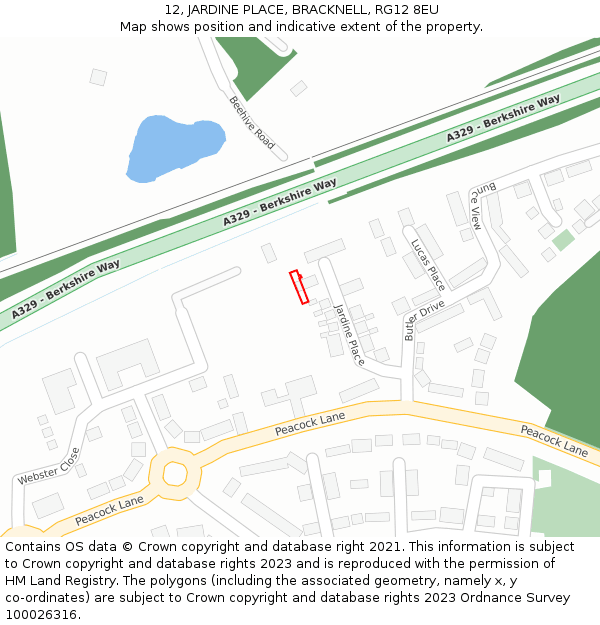 12, JARDINE PLACE, BRACKNELL, RG12 8EU: Location map and indicative extent of plot