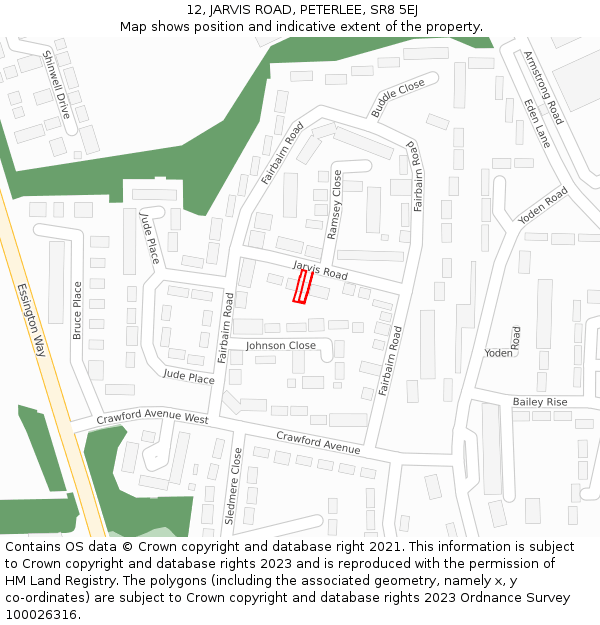 12, JARVIS ROAD, PETERLEE, SR8 5EJ: Location map and indicative extent of plot