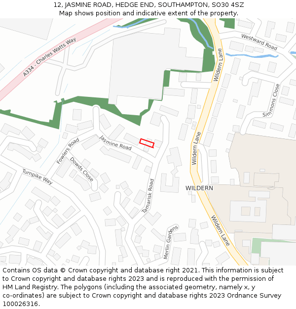 12, JASMINE ROAD, HEDGE END, SOUTHAMPTON, SO30 4SZ: Location map and indicative extent of plot