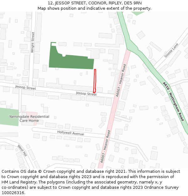 12, JESSOP STREET, CODNOR, RIPLEY, DE5 9RN: Location map and indicative extent of plot