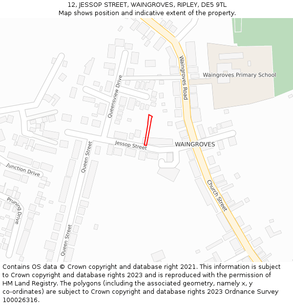 12, JESSOP STREET, WAINGROVES, RIPLEY, DE5 9TL: Location map and indicative extent of plot
