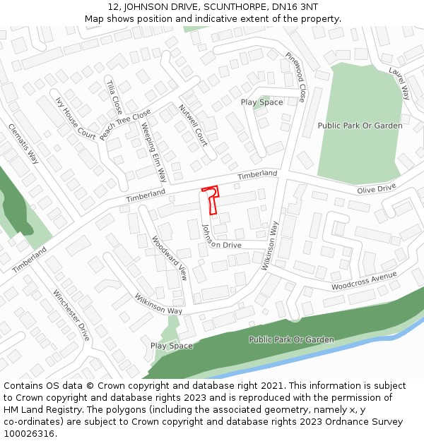 12, JOHNSON DRIVE, SCUNTHORPE, DN16 3NT: Location map and indicative extent of plot