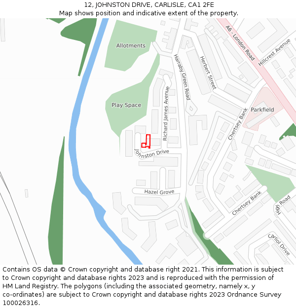 12, JOHNSTON DRIVE, CARLISLE, CA1 2FE: Location map and indicative extent of plot