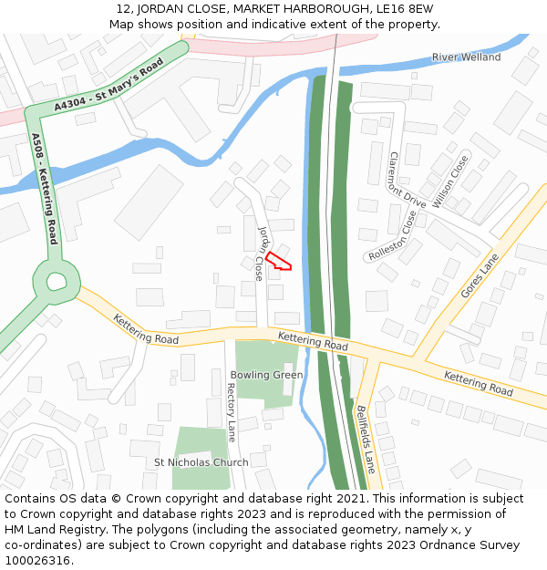 12, JORDAN CLOSE, MARKET HARBOROUGH, LE16 8EW: Location map and indicative extent of plot