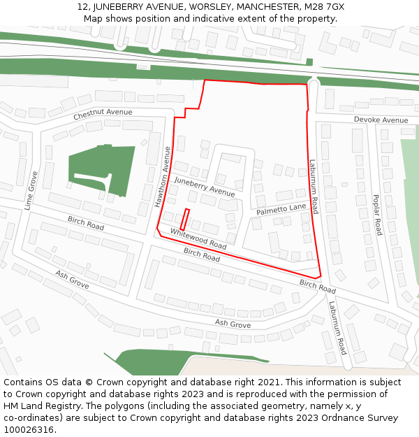 12, JUNEBERRY AVENUE, WORSLEY, MANCHESTER, M28 7GX: Location map and indicative extent of plot