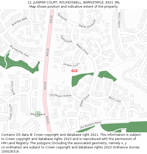 12, JUNIPER COURT, ROUNDSWELL, BARNSTAPLE, EX31 3RL: Location map and indicative extent of plot