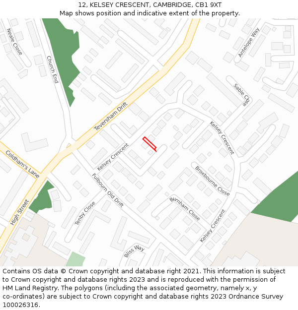 12, KELSEY CRESCENT, CAMBRIDGE, CB1 9XT: Location map and indicative extent of plot