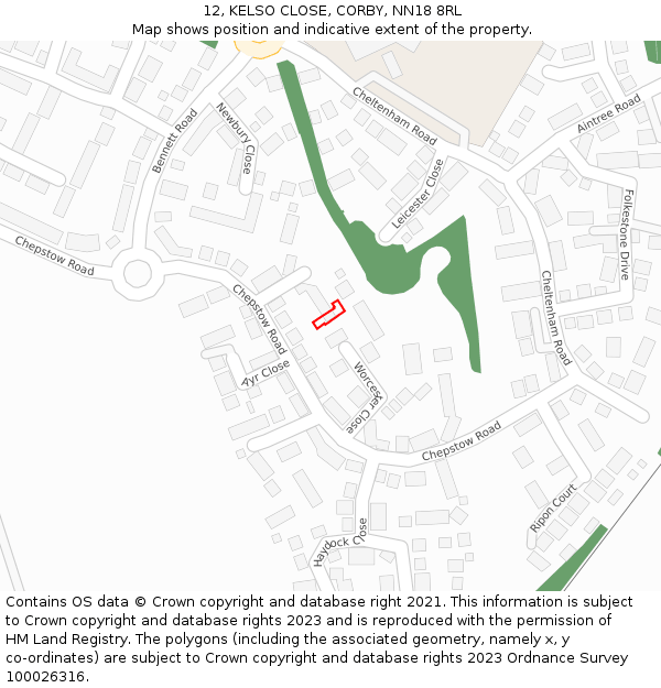 12, KELSO CLOSE, CORBY, NN18 8RL: Location map and indicative extent of plot