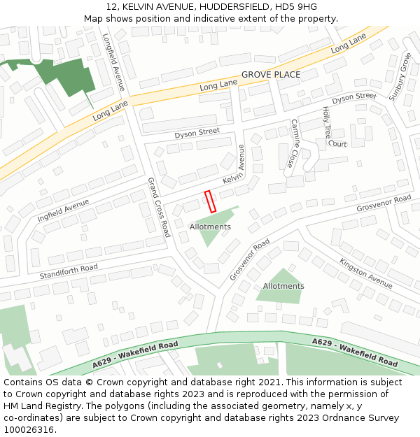 12, KELVIN AVENUE, HUDDERSFIELD, HD5 9HG: Location map and indicative extent of plot