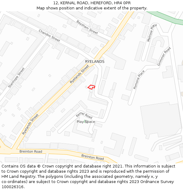 12, KERNAL ROAD, HEREFORD, HR4 0PR: Location map and indicative extent of plot