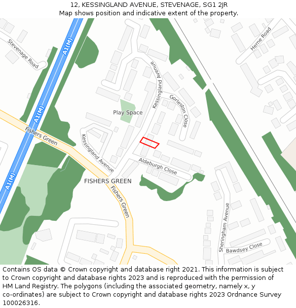 12, KESSINGLAND AVENUE, STEVENAGE, SG1 2JR: Location map and indicative extent of plot