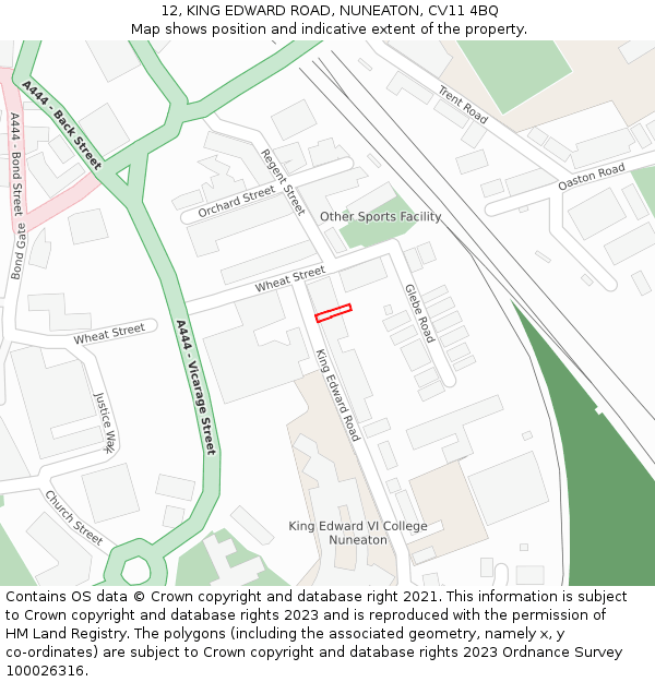12, KING EDWARD ROAD, NUNEATON, CV11 4BQ: Location map and indicative extent of plot