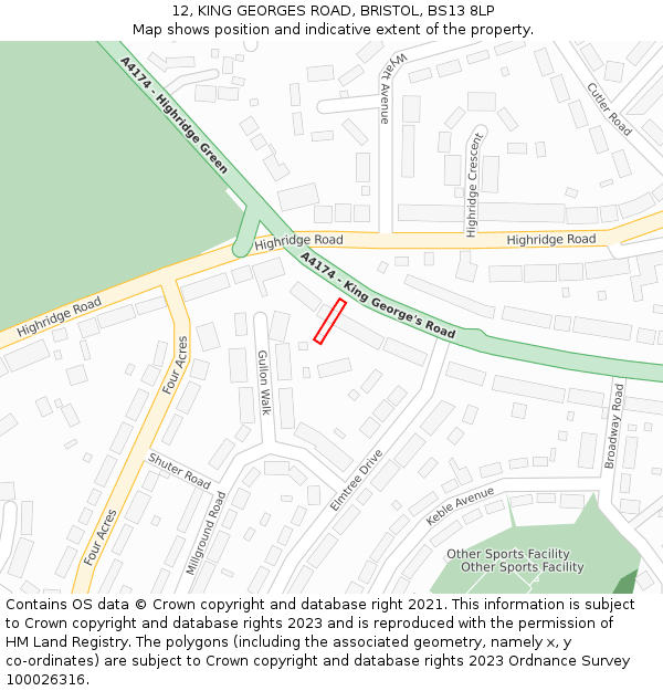 12, KING GEORGES ROAD, BRISTOL, BS13 8LP: Location map and indicative extent of plot