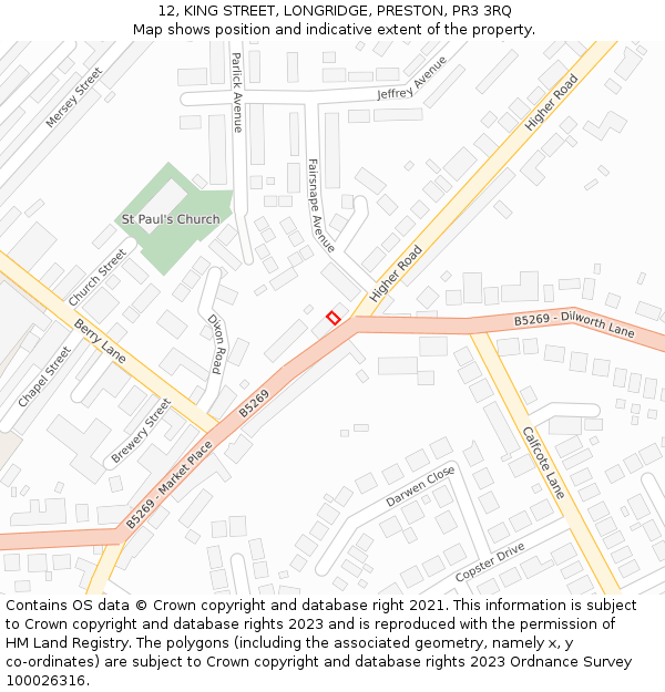 12, KING STREET, LONGRIDGE, PRESTON, PR3 3RQ: Location map and indicative extent of plot