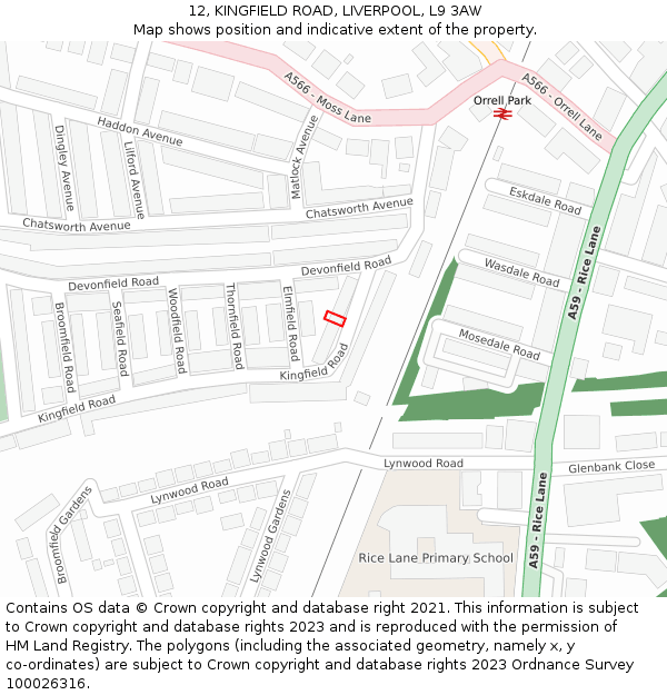 12, KINGFIELD ROAD, LIVERPOOL, L9 3AW: Location map and indicative extent of plot