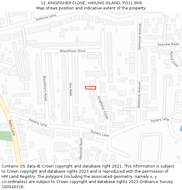 12, KINGFISHER CLOSE, HAYLING ISLAND, PO11 9NS: Location map and indicative extent of plot