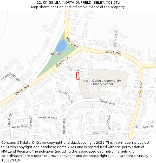 12, KINGS LEA, NORTH DUFFIELD, SELBY, YO8 5TU: Location map and indicative extent of plot