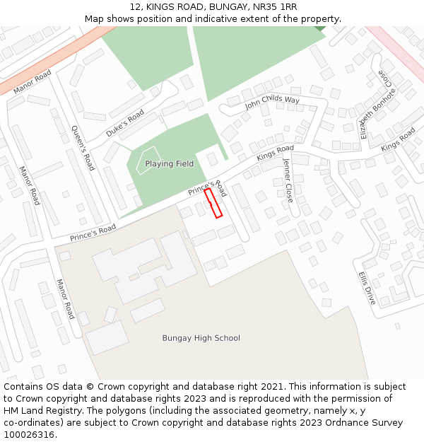 12, KINGS ROAD, BUNGAY, NR35 1RR: Location map and indicative extent of plot