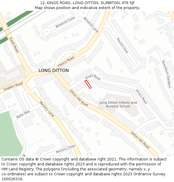 12, KINGS ROAD, LONG DITTON, SURBITON, KT6 5JF: Location map and indicative extent of plot