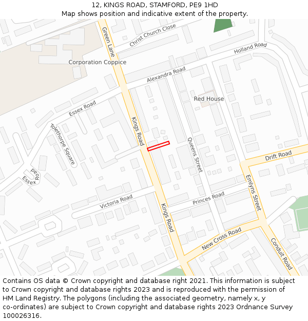 12, KINGS ROAD, STAMFORD, PE9 1HD: Location map and indicative extent of plot