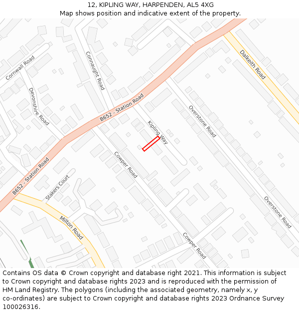 12, KIPLING WAY, HARPENDEN, AL5 4XG: Location map and indicative extent of plot