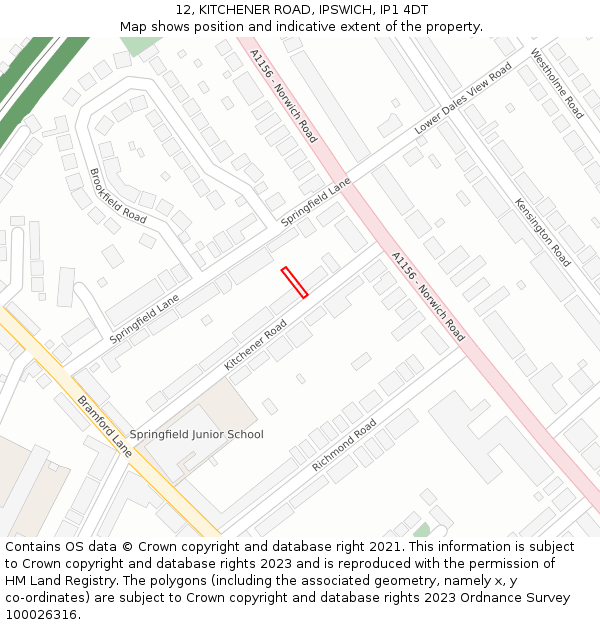 12, KITCHENER ROAD, IPSWICH, IP1 4DT: Location map and indicative extent of plot