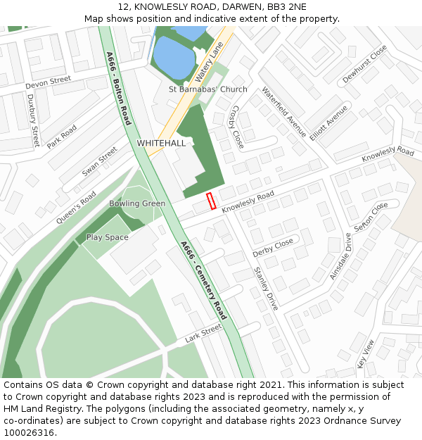 12, KNOWLESLY ROAD, DARWEN, BB3 2NE: Location map and indicative extent of plot