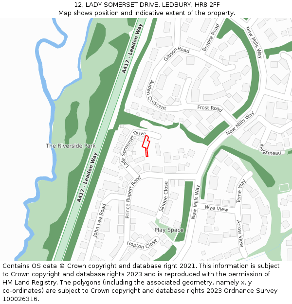 12, LADY SOMERSET DRIVE, LEDBURY, HR8 2FF: Location map and indicative extent of plot