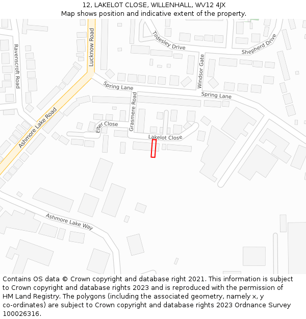 12, LAKELOT CLOSE, WILLENHALL, WV12 4JX: Location map and indicative extent of plot