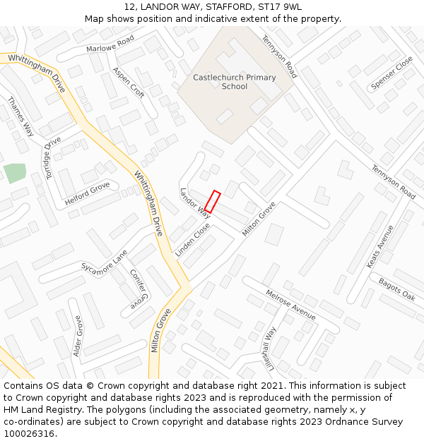 12, LANDOR WAY, STAFFORD, ST17 9WL: Location map and indicative extent of plot
