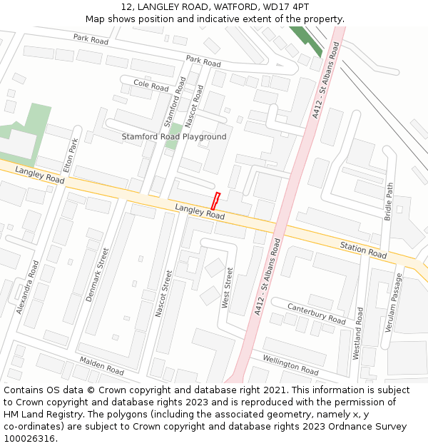 12, LANGLEY ROAD, WATFORD, WD17 4PT: Location map and indicative extent of plot