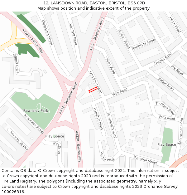 12, LANSDOWN ROAD, EASTON, BRISTOL, BS5 0PB: Location map and indicative extent of plot