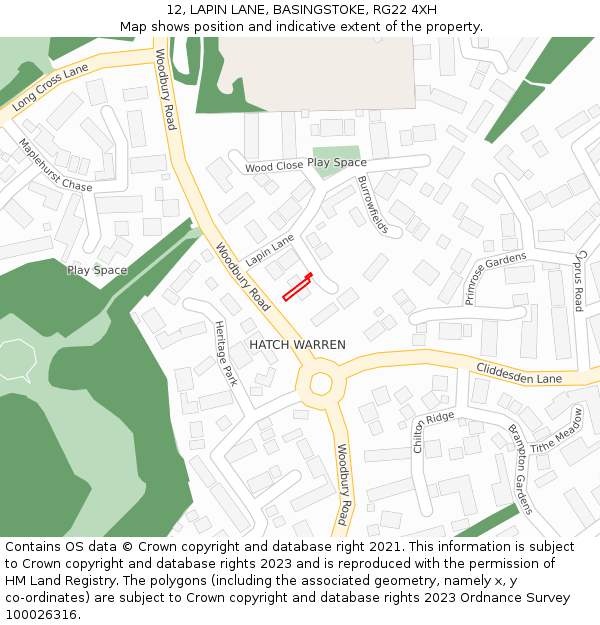 12, LAPIN LANE, BASINGSTOKE, RG22 4XH: Location map and indicative extent of plot