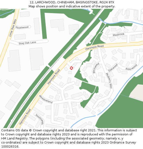 12, LARCHWOOD, CHINEHAM, BASINGSTOKE, RG24 8TX: Location map and indicative extent of plot
