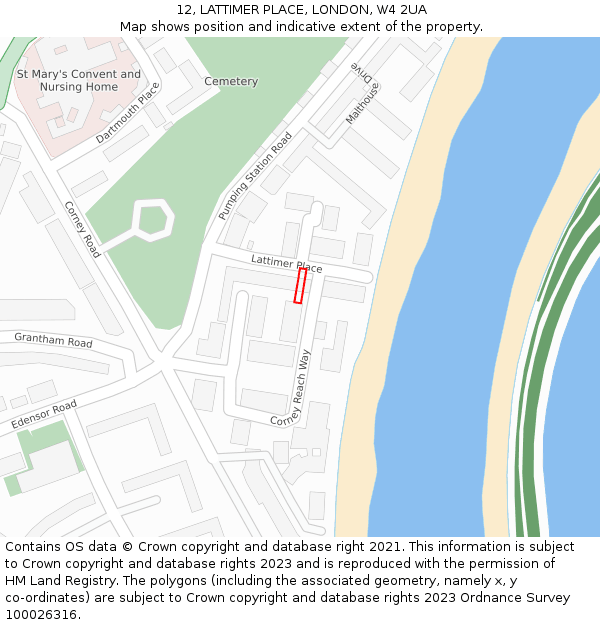 12, LATTIMER PLACE, LONDON, W4 2UA: Location map and indicative extent of plot