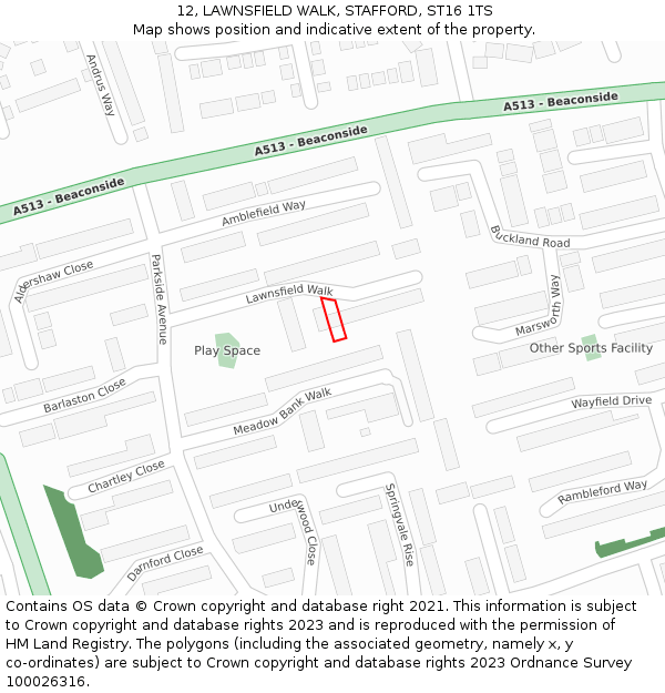12, LAWNSFIELD WALK, STAFFORD, ST16 1TS: Location map and indicative extent of plot