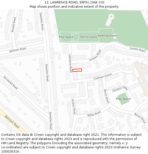 12, LAWRENCE ROAD, ERITH, DA8 1YG: Location map and indicative extent of plot