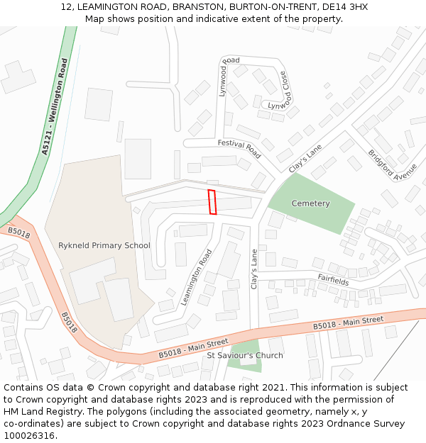 12, LEAMINGTON ROAD, BRANSTON, BURTON-ON-TRENT, DE14 3HX: Location map and indicative extent of plot