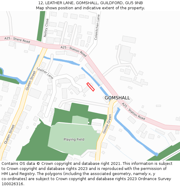12, LEATHER LANE, GOMSHALL, GUILDFORD, GU5 9NB: Location map and indicative extent of plot
