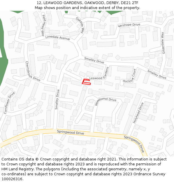12, LEAWOOD GARDENS, OAKWOOD, DERBY, DE21 2TF: Location map and indicative extent of plot