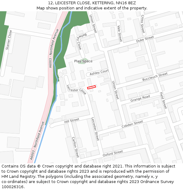 12, LEICESTER CLOSE, KETTERING, NN16 8EZ: Location map and indicative extent of plot