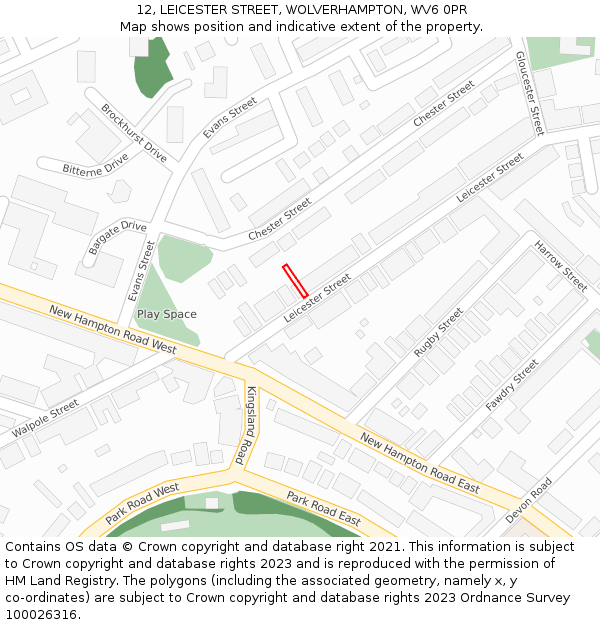 12, LEICESTER STREET, WOLVERHAMPTON, WV6 0PR: Location map and indicative extent of plot
