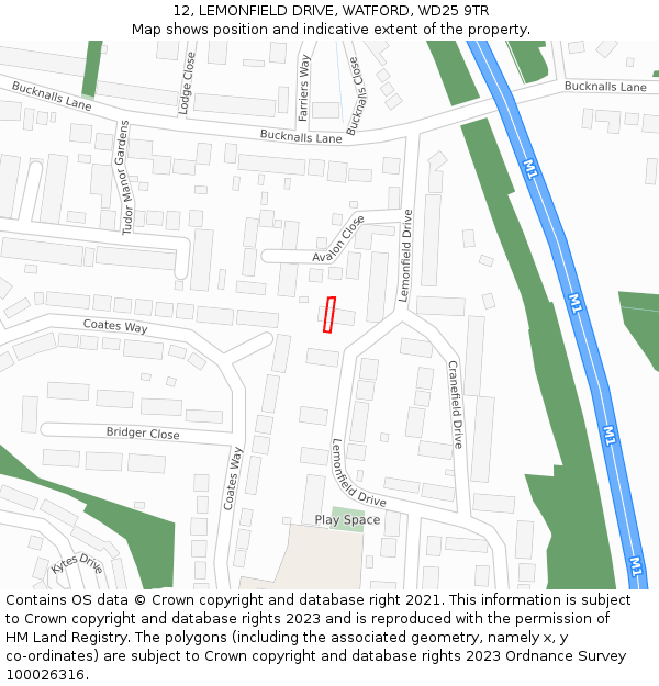 12, LEMONFIELD DRIVE, WATFORD, WD25 9TR: Location map and indicative extent of plot