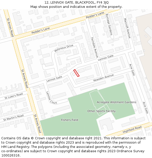 12, LENNOX GATE, BLACKPOOL, FY4 3JQ: Location map and indicative extent of plot