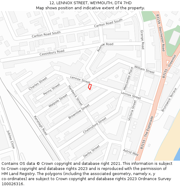 12, LENNOX STREET, WEYMOUTH, DT4 7HD: Location map and indicative extent of plot