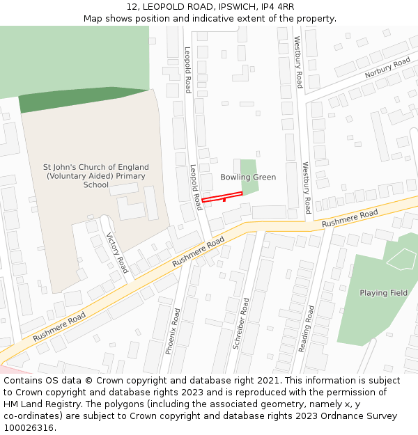 12, LEOPOLD ROAD, IPSWICH, IP4 4RR: Location map and indicative extent of plot