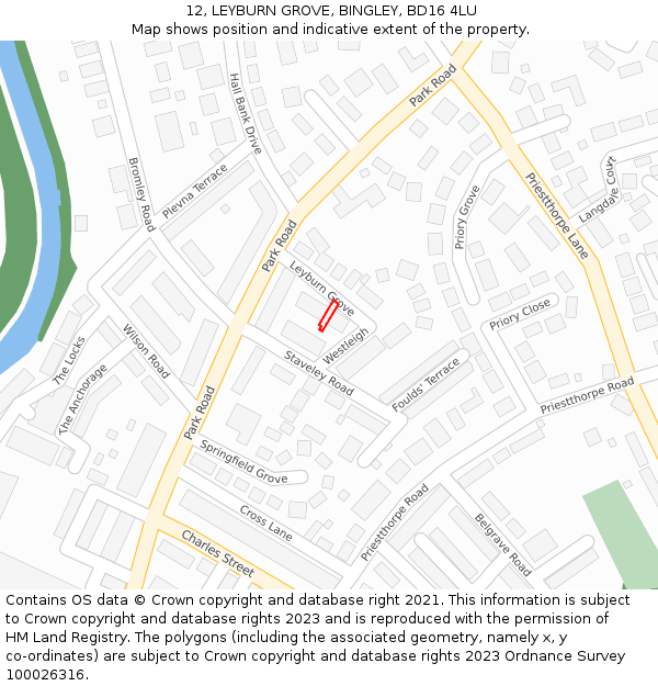 12, LEYBURN GROVE, BINGLEY, BD16 4LU: Location map and indicative extent of plot