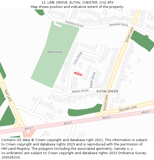 12, LIME GROVE, ELTON, CHESTER, CH2 4PX: Location map and indicative extent of plot